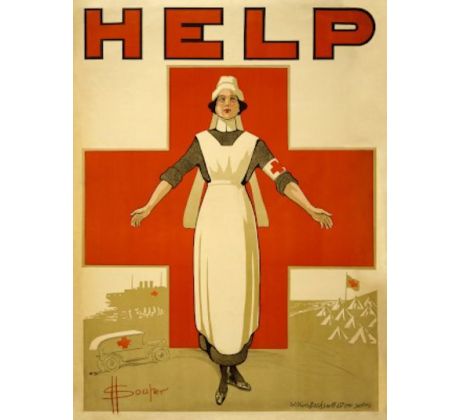 Plagát -  HELP - Red Cross Nurse poster ww1