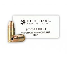 9mm Luger Federal Hi-Shok 115gr JHP, 9BP